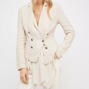 Free People Layered Ruffles Linen Blazer Dusty Fig Beige Long Sleeve Women L
